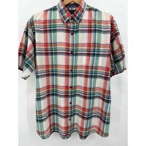 Mens XL Traditional Fit Plaid Short Sleeve Button Down Shirt Cotton Preppy